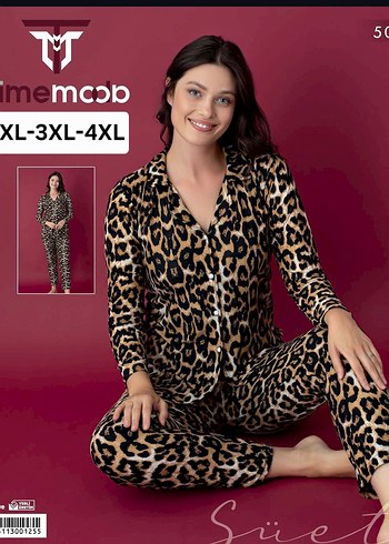 Leopar Desenli Uzun Kollu Kadın Pijama Takımı