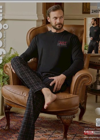 Düğmeli Siyah Erkek Pijama Takımı - Görsel 3