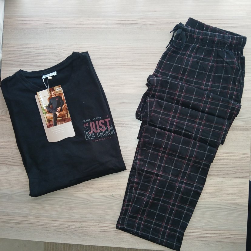 Düğmeli Siyah Erkek Pijama Takımı - Görsel 5