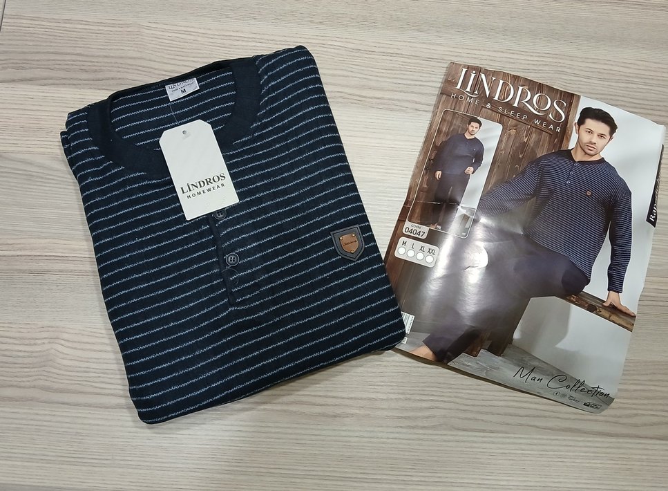 Erkek Lacivert Çizgili Uzun Kollu Pijama Takımı - Görsel 2