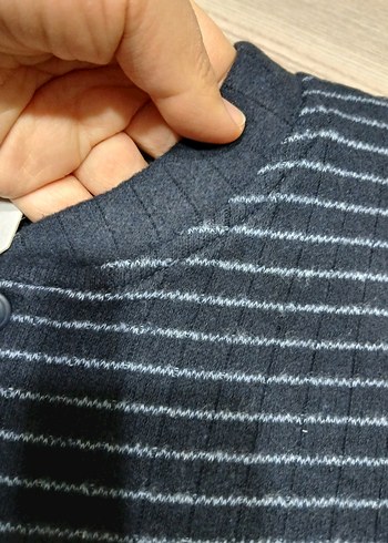 Erkek Lacivert Çizgili Uzun Kollu Pijama Takımı - Görsel 3