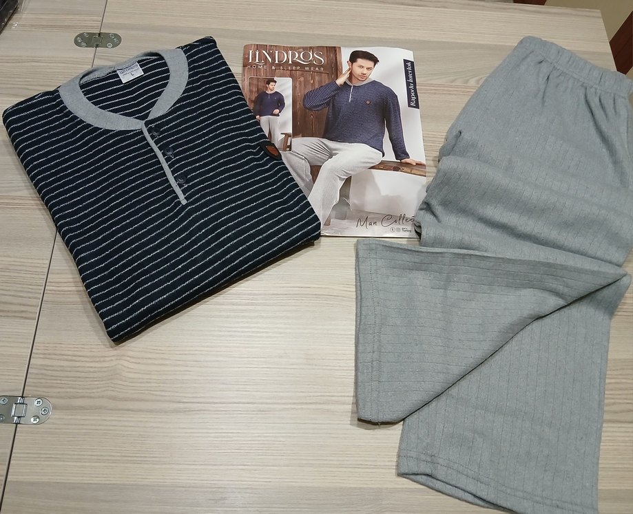 Gri Erkek Triko Pijama Takımı Uzun Kollu - Görsel 5