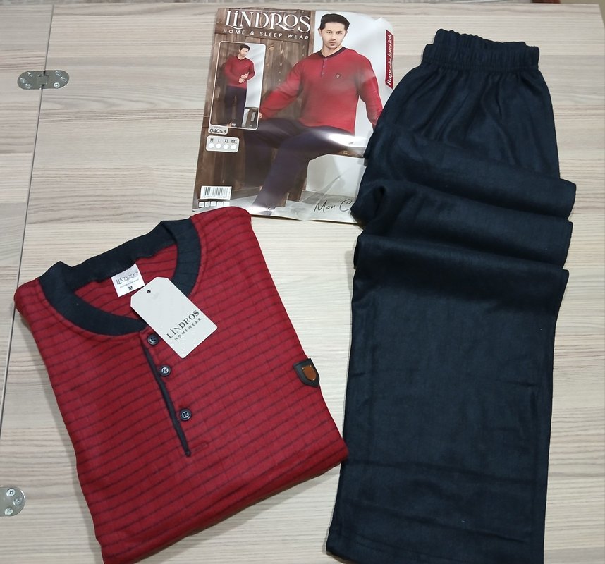 Bordo Düğmeli Erkek Kışlık Pijama Takımı - Görsel 4