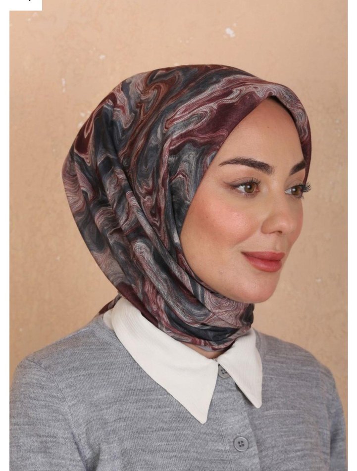 BORDO GRİ  SOFT PAMUK EŞARP - Görsel 3