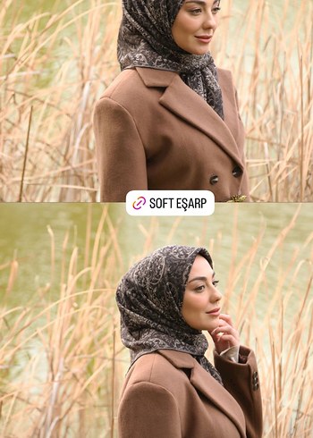 Bohem Tarzda Kahverengi Gri Desenli Kadın soft eşarp - Görsel 5