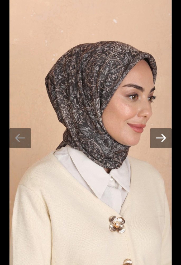 Bohem Tarzda Kahverengi Gri Desenli Kadın  soft eşarp - Görsel 2