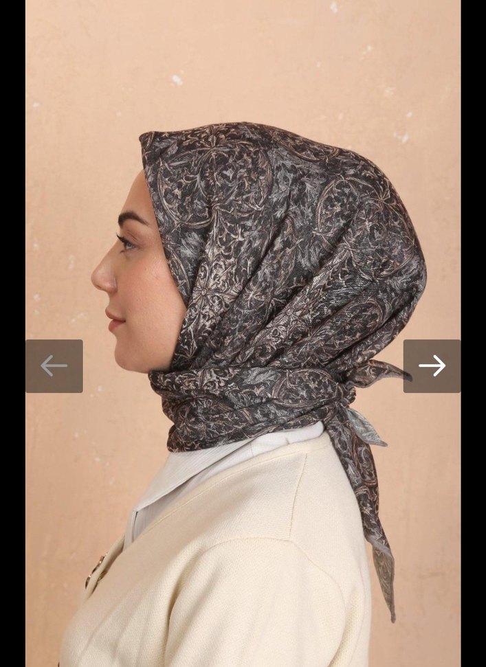 Bohem Tarzda Kahverengi Gri Desenli Kadın  soft eşarp - Görsel 3