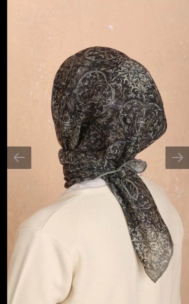 Drapeli Siyah Gri Kadın soft eşarp - Görsel 4