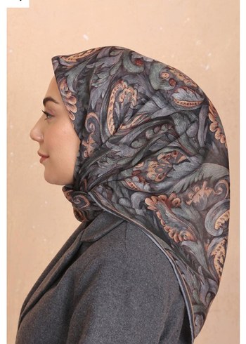 GRİ  YEŞİL  KAHVE SOFT PAMUK EŞARP - Görsel 3