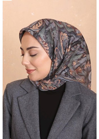 GRİ  YEŞİL  KAHVE SOFT PAMUK EŞARP - Görsel 4