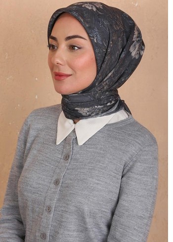 Gri Desenli Kadın EŞARP - Görsel 4