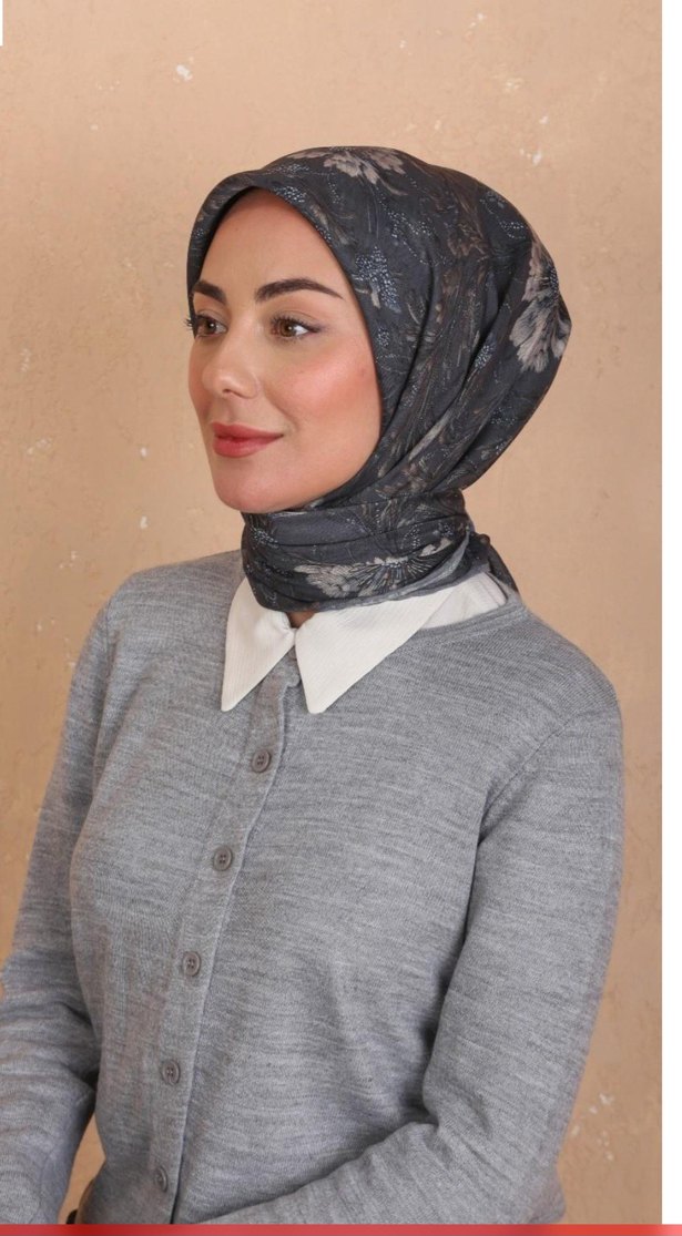 Gri Desenli Kadın EŞARP - Görsel 4