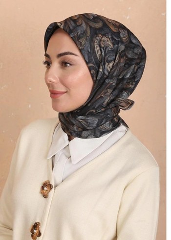 GRİ   KAHVE PAMUK SOFT EŞARP - Görsel 4