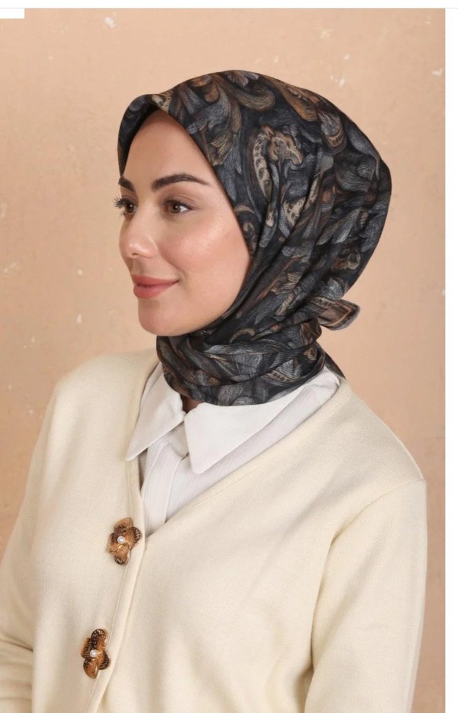 GRİ   KAHVE PAMUK SOFT EŞARP - Görsel 4