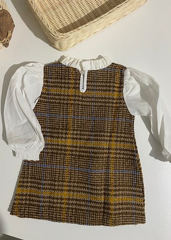 Kahverengi Ekose Örme Kız Bluzu - Görsel 3