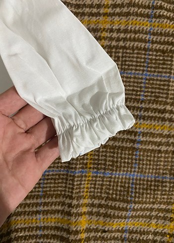 Kahverengi Ekose Örme Kız Bluzu - Görsel 4