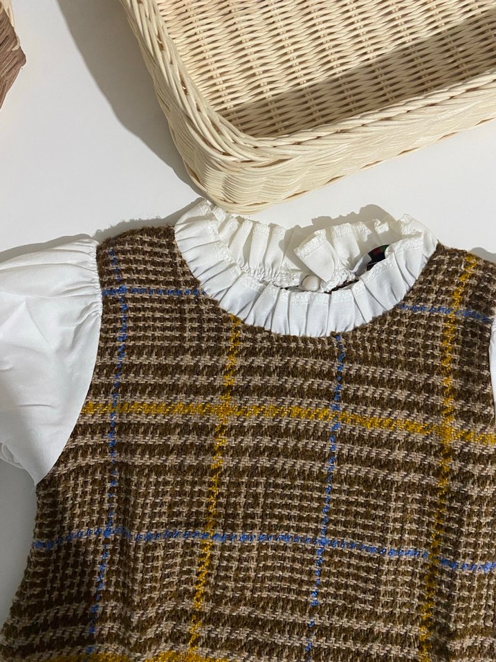 Kahverengi Ekose Örme Kız Bluzu - Görsel 2