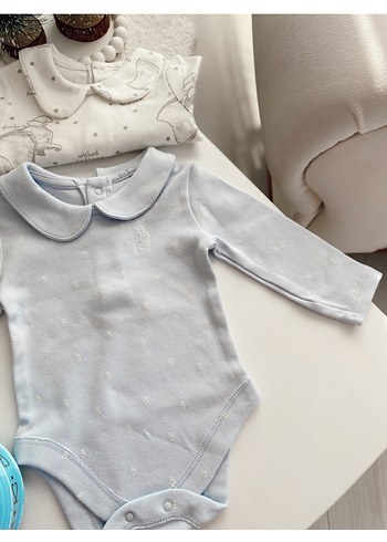 Mavi Örgü Bebek Uzun Kollu Body - Görsel 2