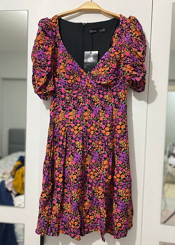 Dilvin Renkli Çiçekli Elbise - Görsel 7