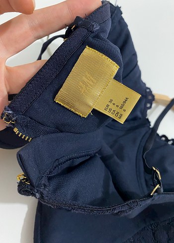 Lacivert Dantel İşlemeli Mini Büstiyer ve Etek Takım - Görsel 8