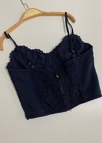 Lacivert Dantel İşlemeli Mini Büstiyer ve Etek Takım - Görsel 2