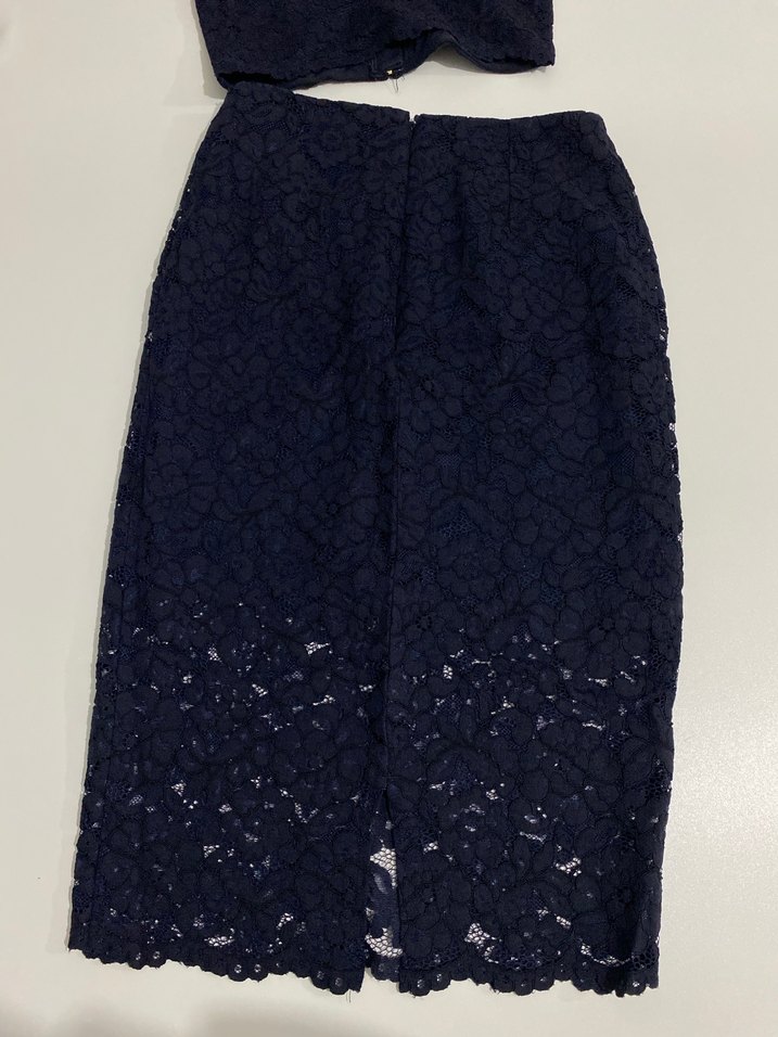 Lacivert Dantel İşlemeli Mini Büstiyer ve Etek Takım - Görsel 3