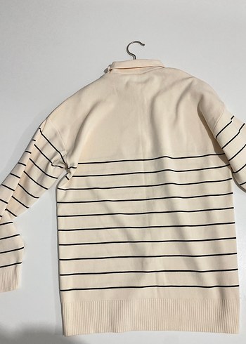 Bej Çizgili Yüksek Yakalı Kadın Kazak - Görsel 4