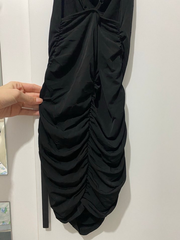 Siyah Mini Büzgülü Elbise - Görsel 5