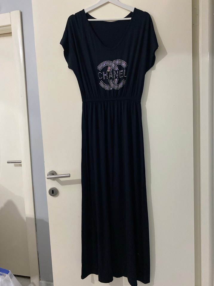 Siyah kısa kol uzun elbise - Görsel 5