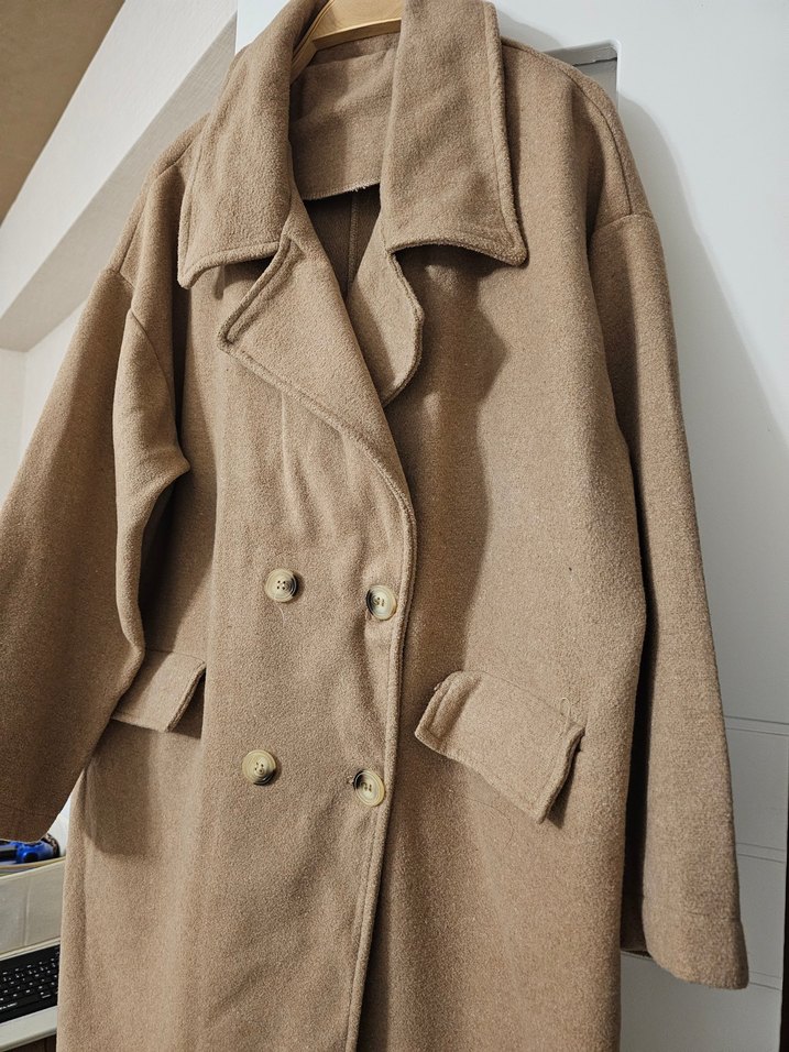 Bej Süet Midi Boy Kadın Kaban - Görsel 4