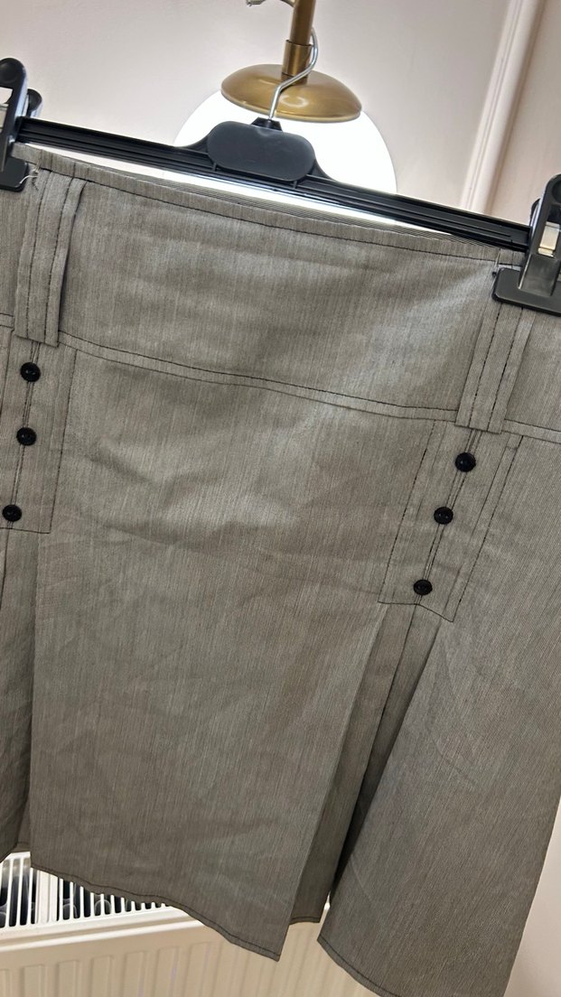 Gri Midi Hamile Pilili Keten Etek - Görsel 2