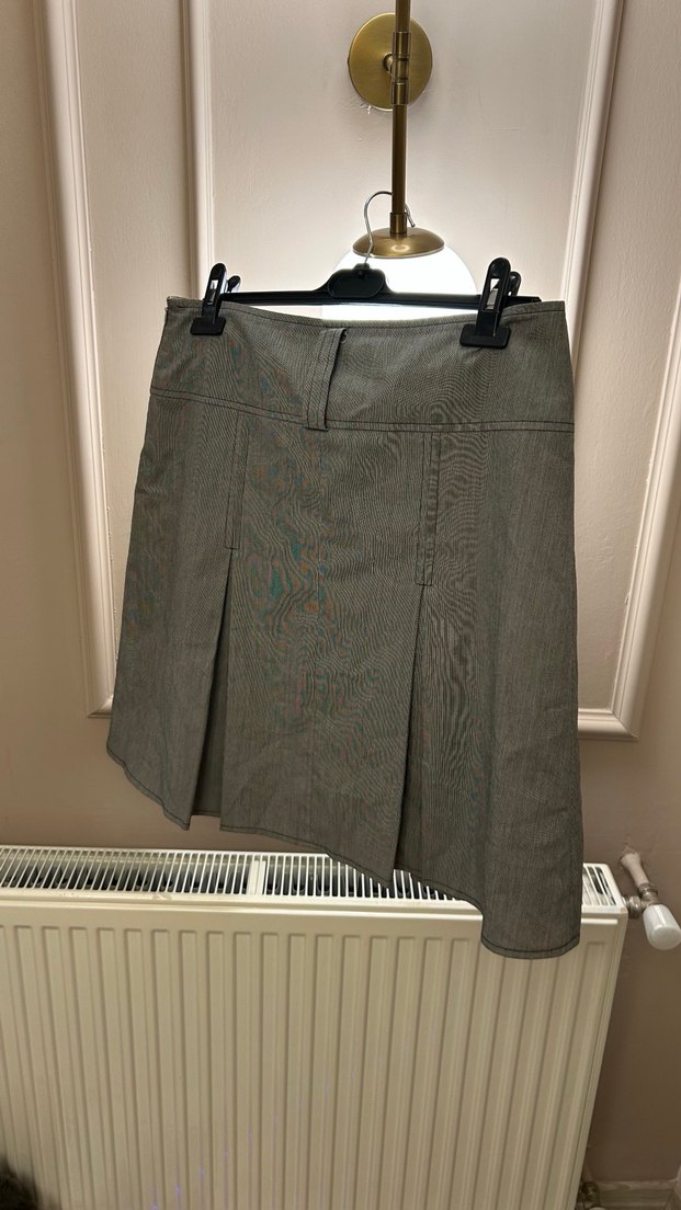 Gri Midi Hamile Pilili Keten Etek - Görsel 4