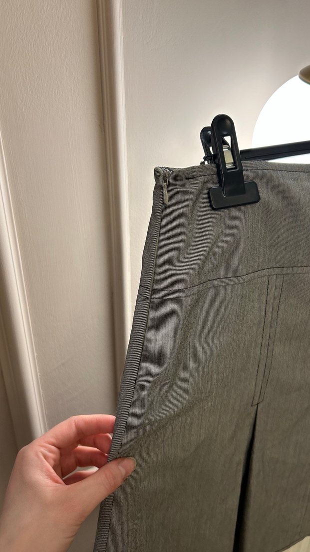 Gri Midi Hamile Pilili Keten Etek - Görsel 5