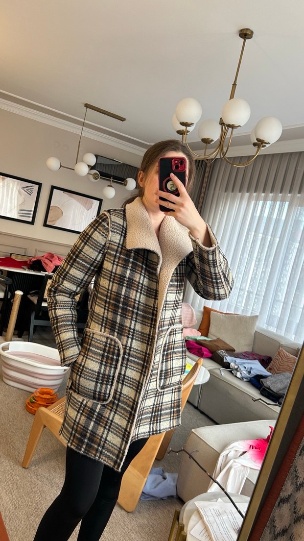 Ekose Midi Kadın Kaban - Görsel 2