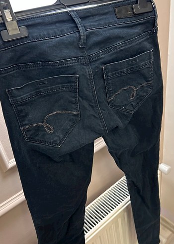Lacivert siyah Beli Pilili Kadın Denim Pantolon - Görsel 3