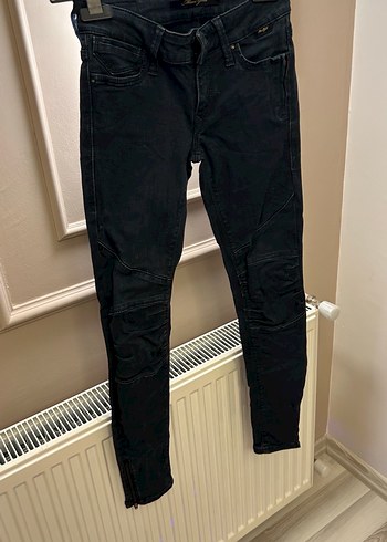 Lacivert siyah Beli Pilili Kadın Denim Pantolon - Görsel 5