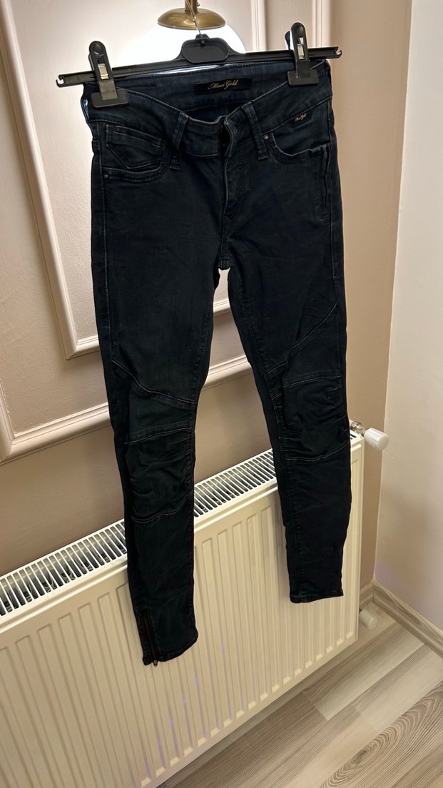 Lacivert siyah Beli Pilili Kadın Denim Pantolon - Görsel 5