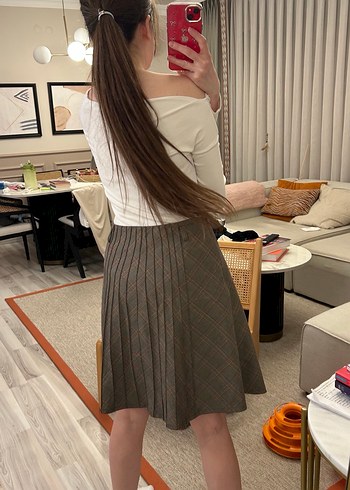 Bej Pileli Midi Etek - Görsel 6