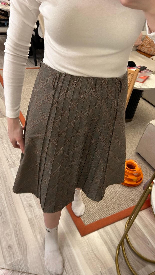 Bej Pileli Midi Etek - Görsel 2