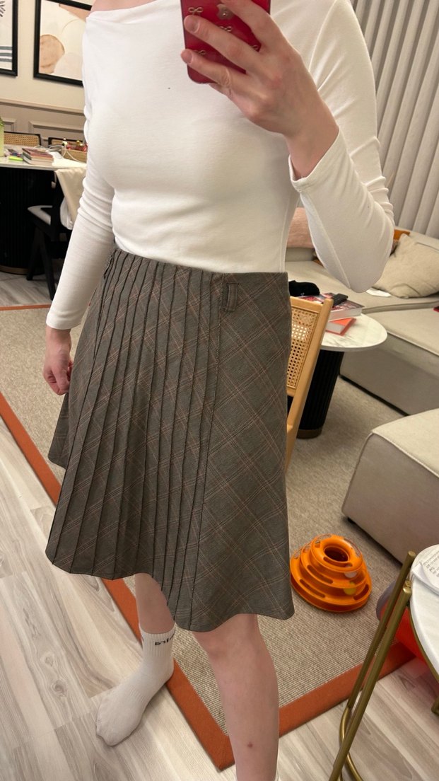 Bej Pileli Midi Etek - Görsel 4