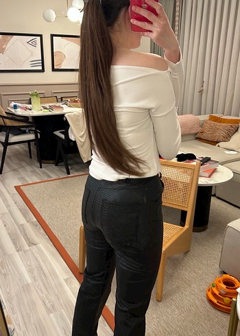 Siyah Yılan Derisi Desenli Deri Pantolon - Görsel 6