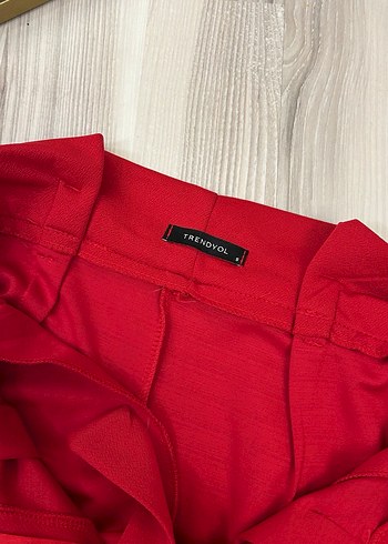 Kemer Detaylı Kırmızı Kadın Kumaş Pantolon - Görsel 8