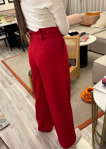 Kemer Detaylı Kırmızı Kadın Kumaş Pantolon - Görsel 5