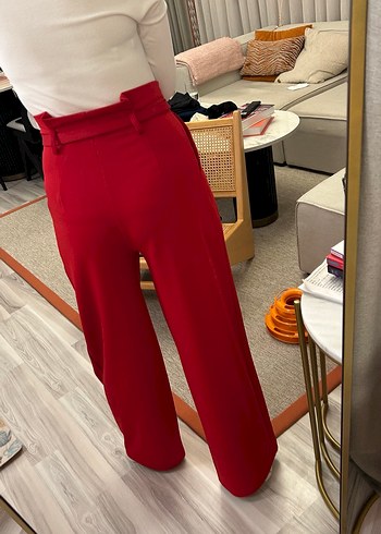 Kemer Detaylı Kırmızı Kadın Kumaş Pantolon - Görsel 6