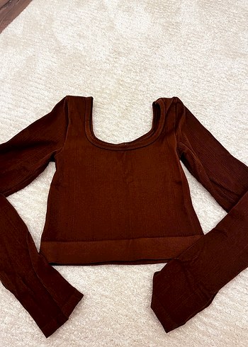 Kahverengi Kadın Crop Top Uzun Kollu - Görsel 4