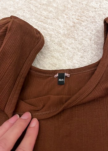 Kahverengi Kadın Crop Top Uzun Kollu - Görsel 2