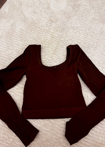 Kahverengi Kadın Crop Top Uzun Kollu - Görsel 5