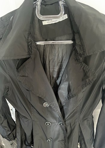 Siyah Midi Kadın Trençkot, Düğmeli, Notch Yaka - Görsel 4