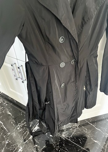 Siyah Midi Kadın Trençkot, Düğmeli, Notch Yaka - Görsel 6