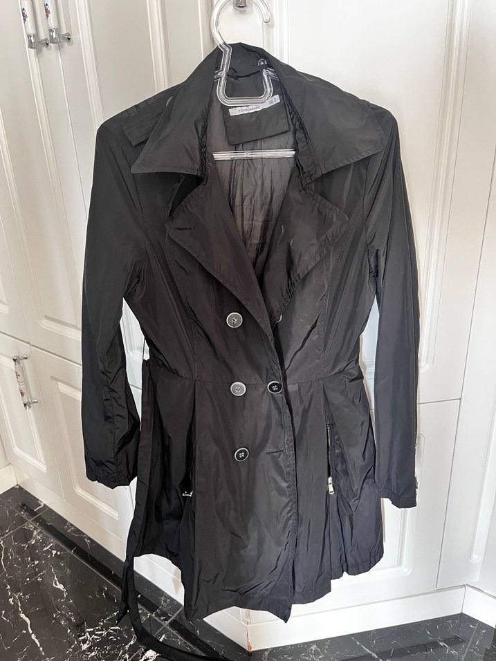 Siyah Midi Kadın Trençkot, Düğmeli, Notch Yaka - Görsel 2